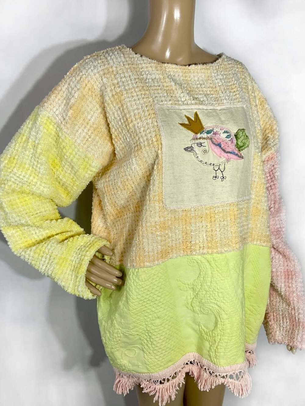 Salvaged Threads Sweater Upcycled Women Chenille Embroidery Handmade Cottagecore